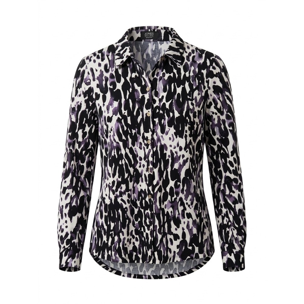 Jones New York Signature Mob Wife Gray Black Leopard Print Chic Work Blouse S